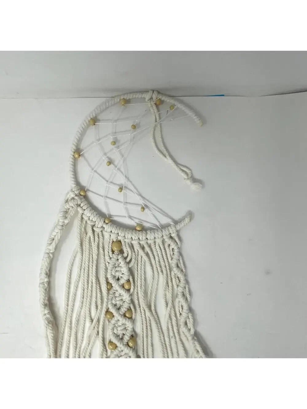 Handmade Macrame Crescent Moon Wall Hanging with Beads